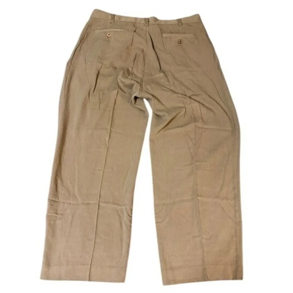 Joseph & Feiss Silk Herringbone Pleated Wide Leg Pants Mens Size 36 Tan EUC